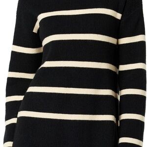 Elegant Black and Cream Striped Women's Sweater